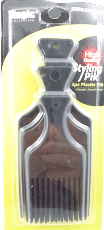Plastic styling pik Comb in 3 sizes- Black.