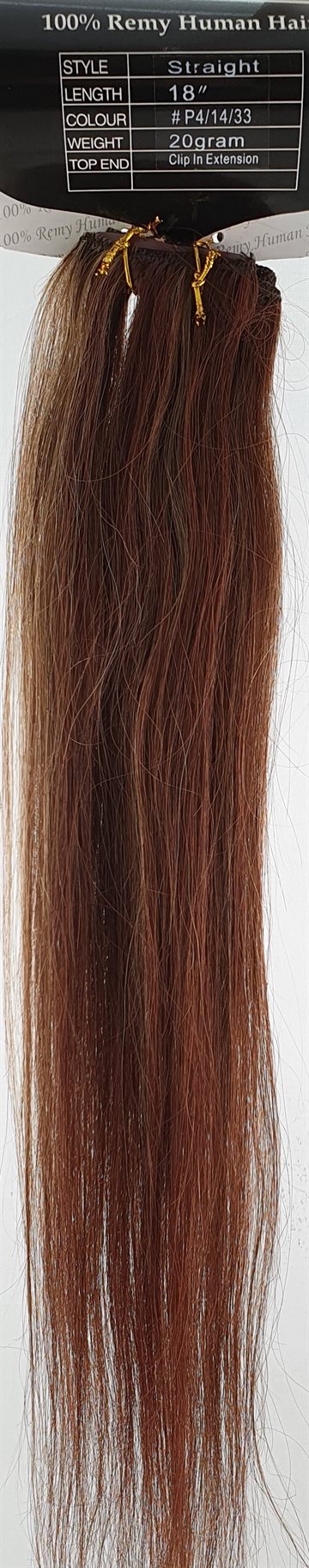 Human Hair - Clip in extention 18" color P4/14/33. Mixed.
