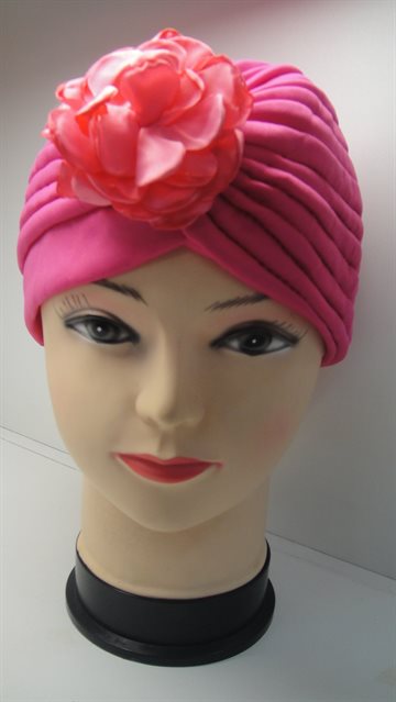 Turban with Flower Twist Pleated Hair Wrap Beanie Cap Hot pink 