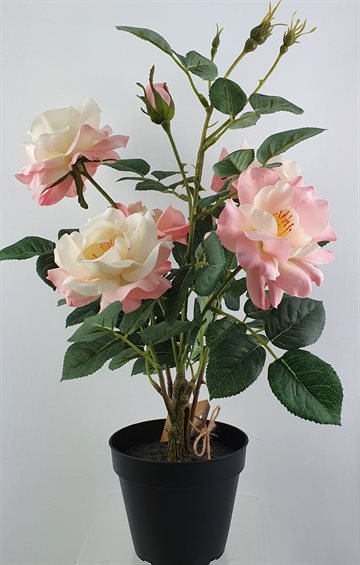 Flot lyserød rose kunstig Potteplante. (UDSOLGT)