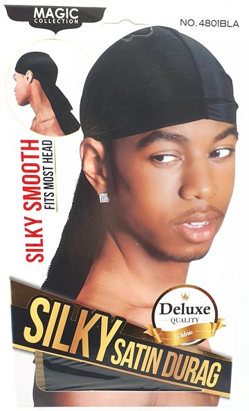 Durag - Long Tail Cap for unisex. Silky Black.