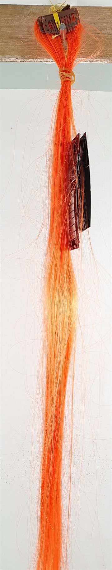 Snythetic Silky stright one Clips on hair 18". Color Orange. 5 stk i en pak