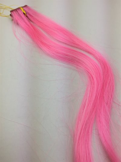 Clip in Extention Hair. 5 stk i en pak Mørk pink 18".